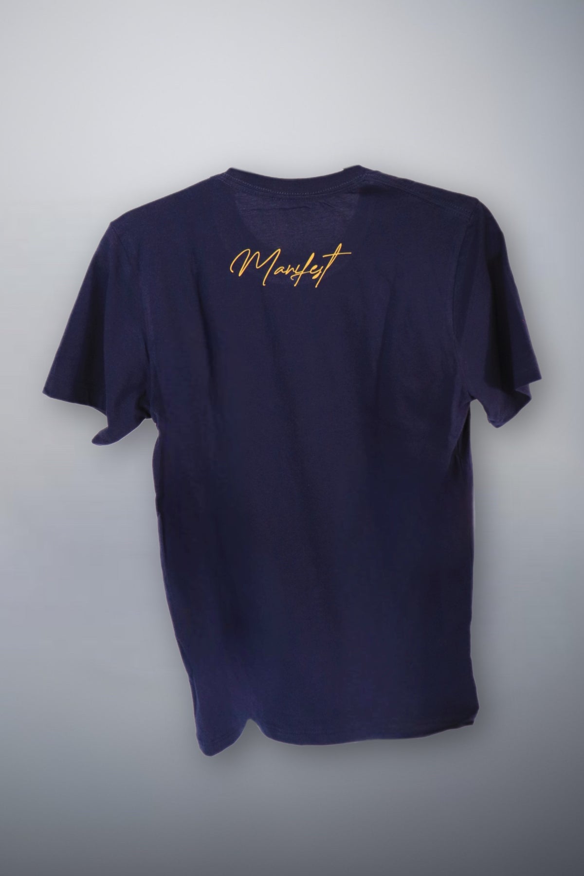 Navy Tee Gold Logo Manifest Your Dreams Shirt